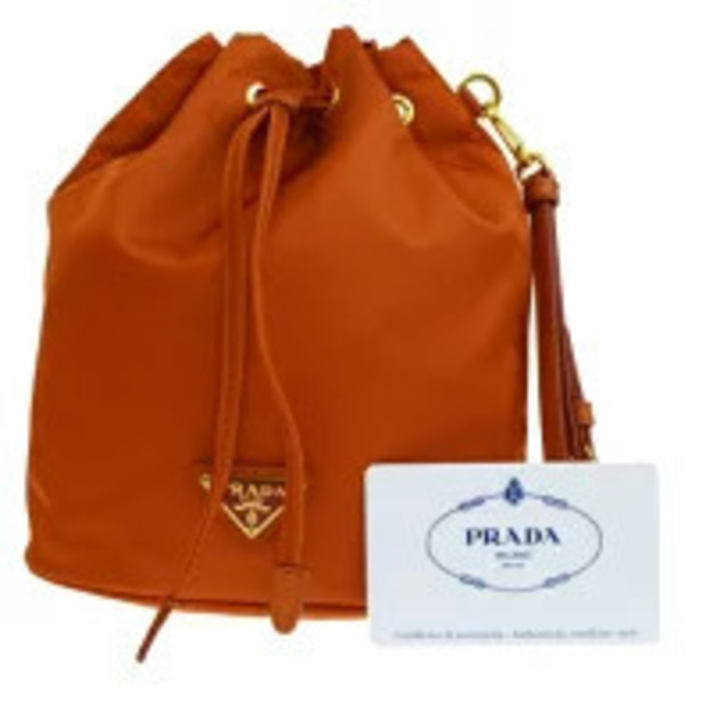Prada Pouch Clutch Handbag drawstring orange leather